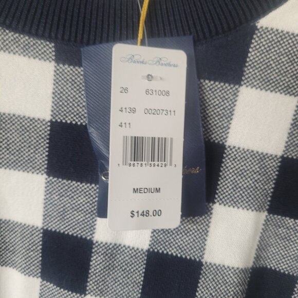 NWT BROOKS BROTHERS Gingham Ladybug Button-Shoulder Short-Sleeve Sweater Navy M - Picture 7 of 10